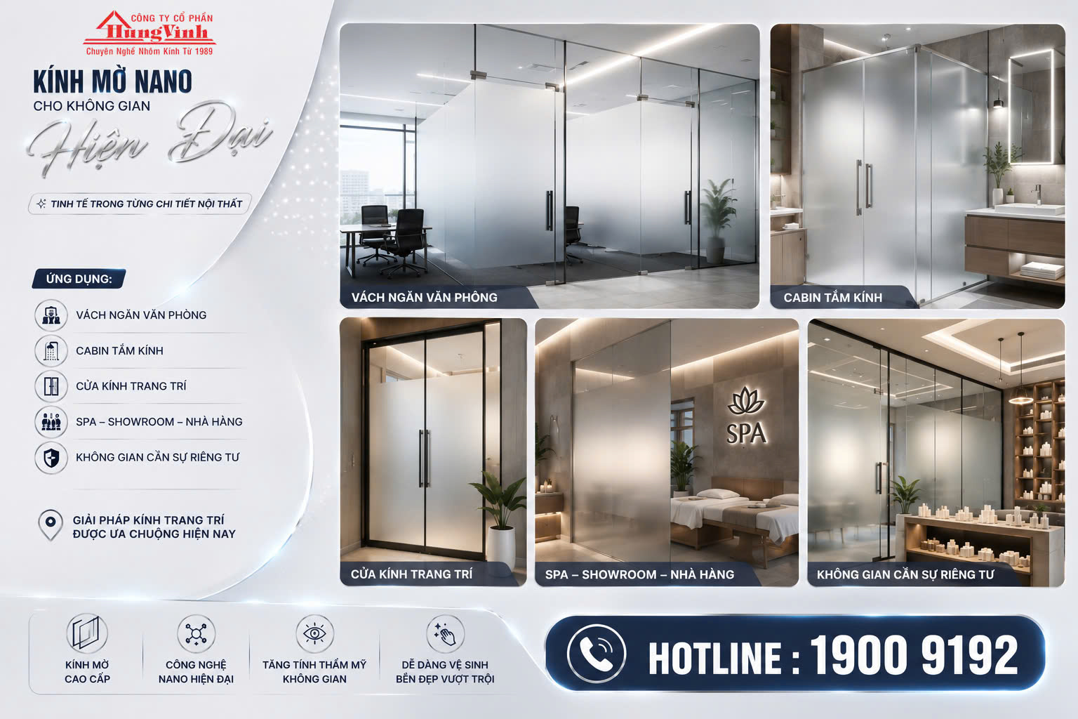 Kính mờ Nano - Giải pháp không gian hiện đại, riêng tư và sang trọng
